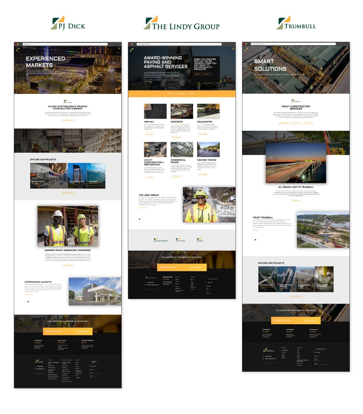 pj dick, the lindy group, trumbull website mockups